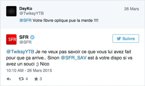 tweet négatif sur sfr et réponse du CM