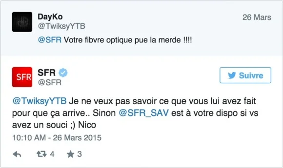 tweet négatif sur sfr et réponse du CM