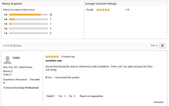 Avis clients sur fiche produit