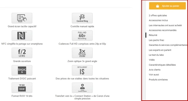 fnac bloc de navigation avec ajout au panier