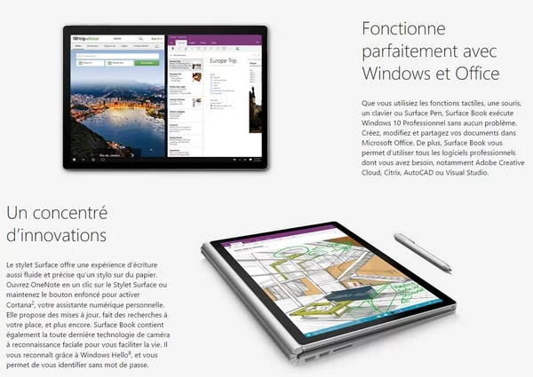 specifications du surface book 