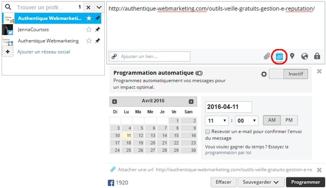 hootsuite : programmer post facebook