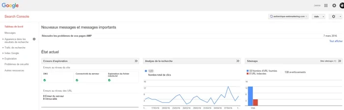 tableau de bord Search Console